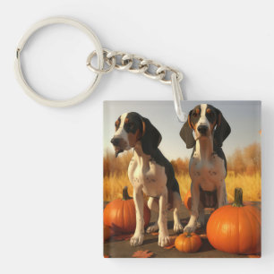 Treeing Walker Coonhound Puppy Autumn Pumpkin Key Ring