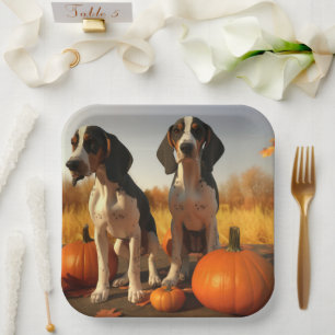 Treeing Walker Coonhound Puppy Autumn Pumpkin Paper Plate