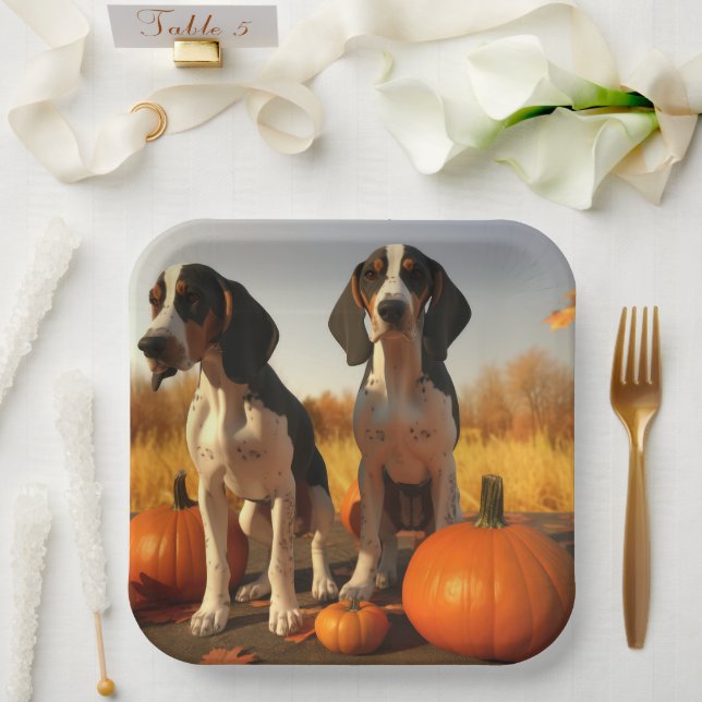 Treeing Walker Coonhound Puppy Autumn Pumpkin Paper Plate (Wedding)