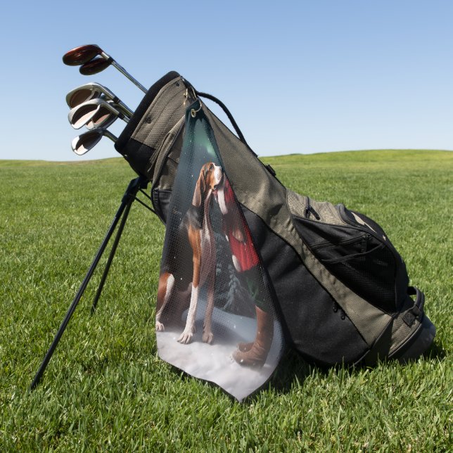 Treeing Walker Coonhound Santa Claus Christmas Golf Towel (Green)