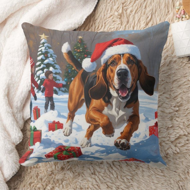 Treeing Walker Coonhound Snow with Christmas Hat Cushion (Blanket)