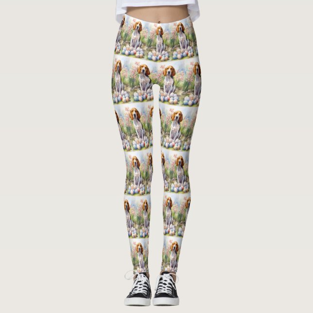 Treeing Walker Coonhound with Easter Eggs Holiday Leggings (Front)