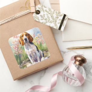 Treeing Walker Coonhound with Easter Eggs Holiday Square Sticker
