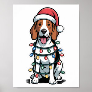 Treeing Walker Coonhound Wrapped In Christmas Ligh Poster