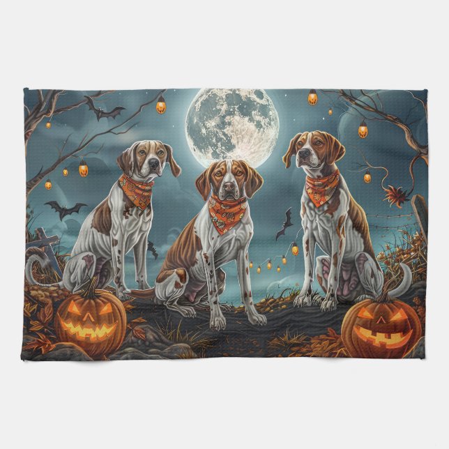 Treeing Walker Halloween Spooky Tea Towel (Horizontal)