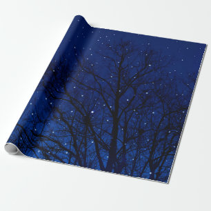 Trees against starry sky background. Trees at nigh Wrapping Paper