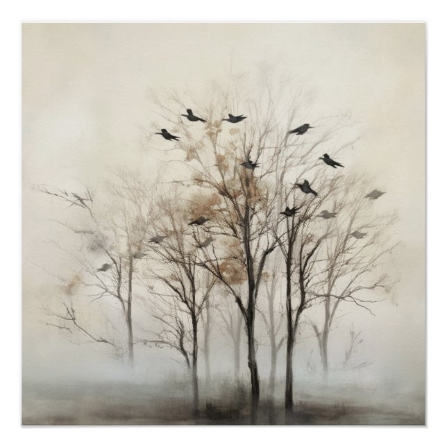 Trees and Birds Abstract Canvas Wall Art (Front)