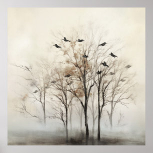 Trees and Birds Abstract Canvas Wall Art
