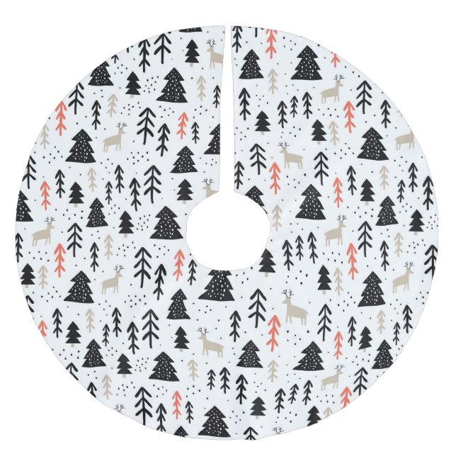 Trees and deer brushed polyester tree skirt (Front)