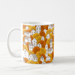 Trees and houses seamless pattern. Autumn, fall ci Coffee Mug