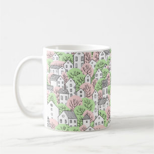 Trees and houses seamless pattern. Spring and summ Coffee Mug