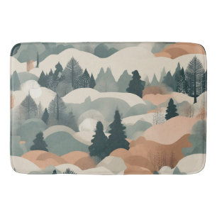 Trees and Mountains Boho Abstract Design Bath Mat