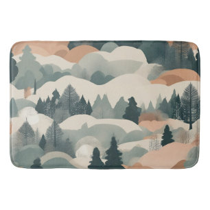 Trees and Mountains Boho Abstract Design Bath Mat