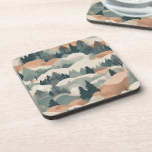 Trees and Mountains Boho Abstract Design Coaster