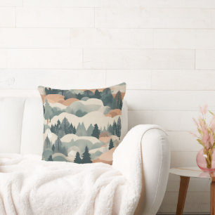 Trees and Mountains Boho Abstract Design Cushion