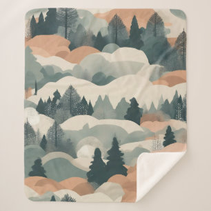 Trees and Mountains Boho Abstract Design Sherpa Blanket