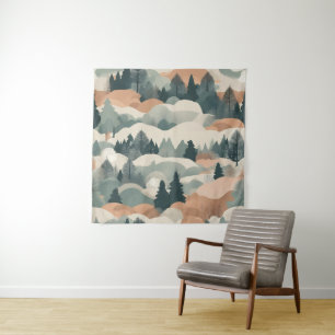 Trees and Mountains Boho Abstract Design Tapestry