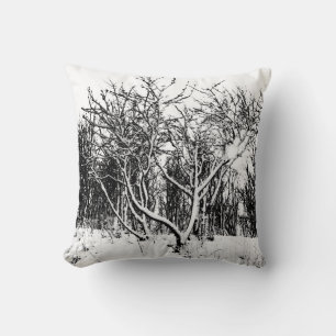 Trees and Snow Scene, Black and White Cushion