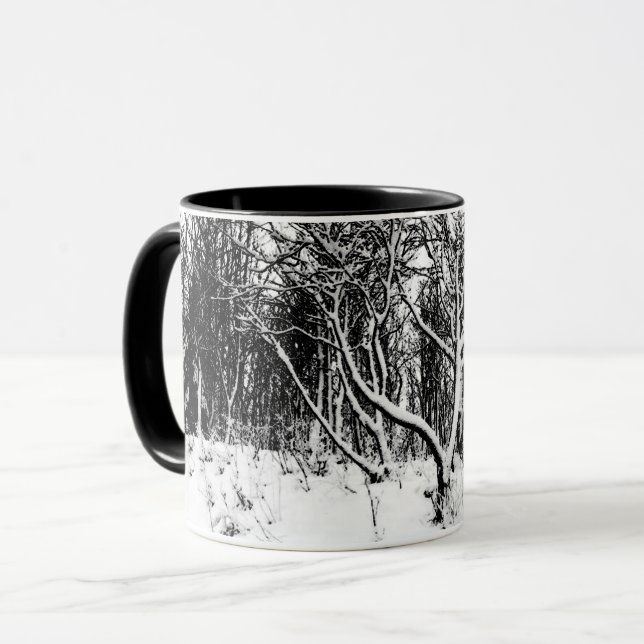 Trees and Snow Scene, Black and White Mug (Front Left)