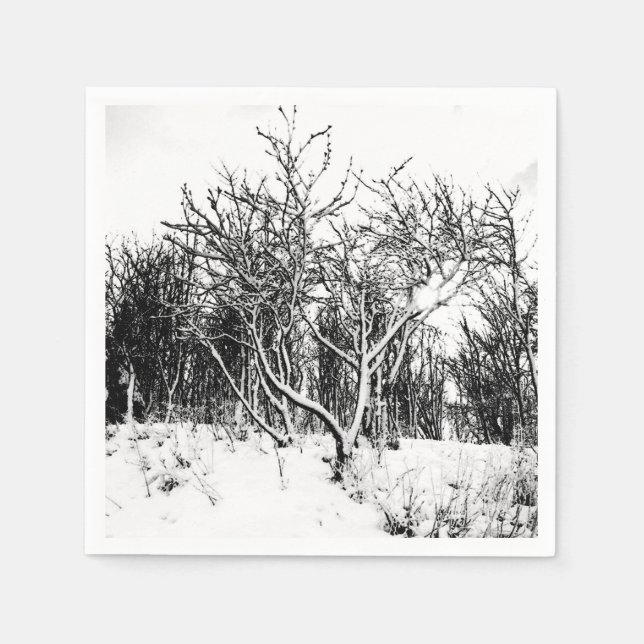 Trees and Snow Scene, Black and White Napkin (Front)
