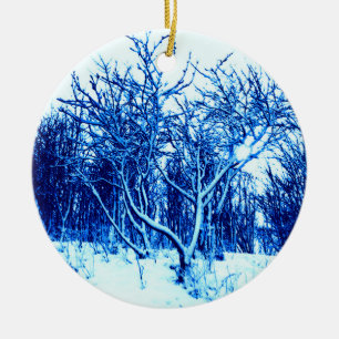 Trees and Snow Scene, Cobalt Blue Ceramic Tree Decoration