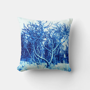 Trees and Snow Scene, Cobalt Blue Cushion