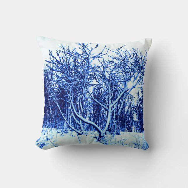 Trees and Snow Scene, Cobalt Blue Cushion (Front)