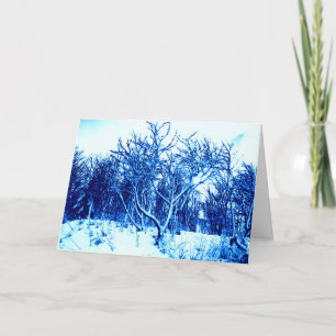 Trees and Snow Scene, Cobalt Blue Holiday Card