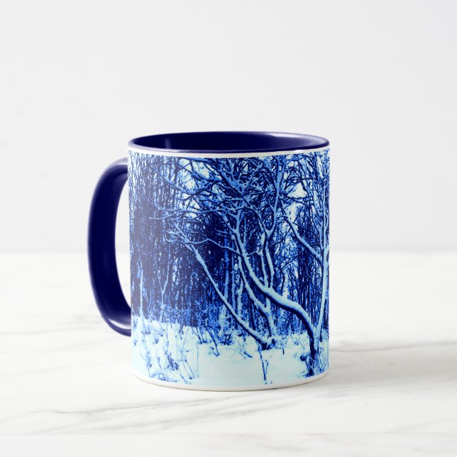 Trees and Snow Scene, Cobalt Blue Mug (Front Left)
