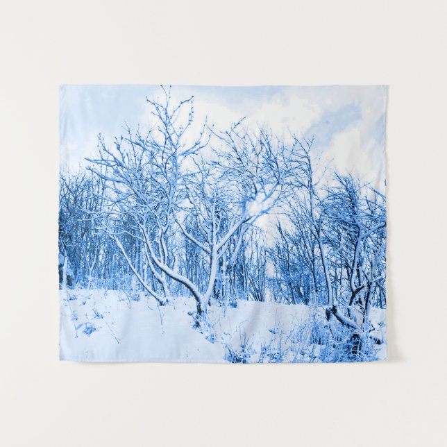 Trees and Snow Winter Scene, Cobalt Blue Tapestry (Front (Horizontal))