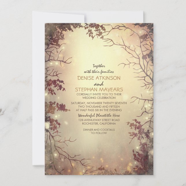 Trees and String Lights Rustic Wedding Invitation (Front)