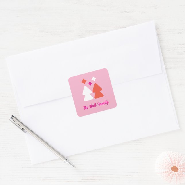 Trees and Twinkles Sticker in Orange and Pink (Envelope)