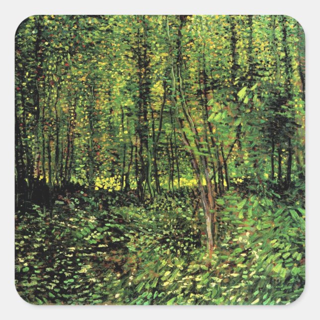 Trees and Undergrowth by Vincent van Gogh Square Sticker (Front)