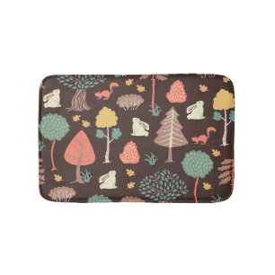Trees Animals: Hand-Drawn Nature Scene. Bath Mat
