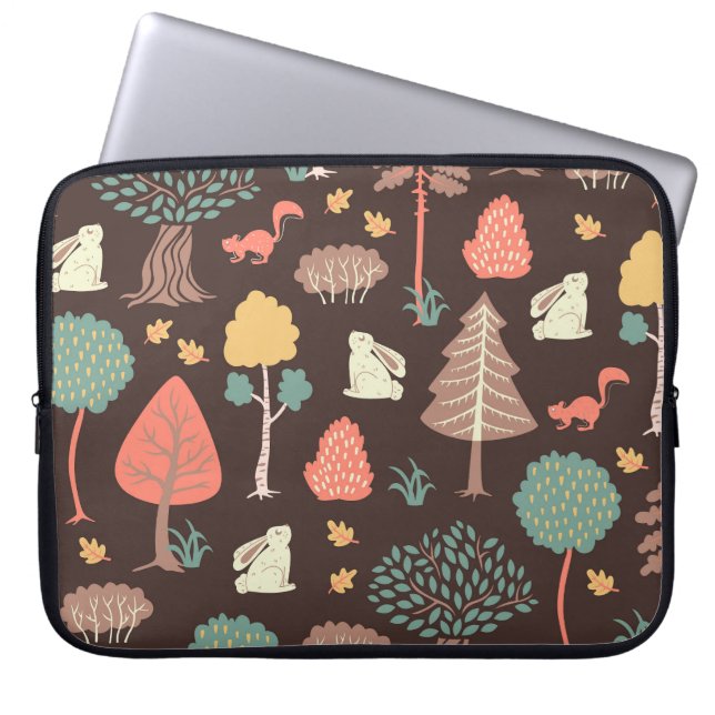 Trees Animals: Hand-Drawn Nature Scene. Laptop Sleeve (Front)