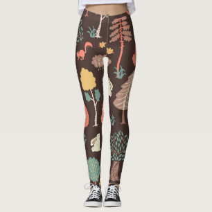 Trees Animals: Hand-Drawn Nature Scene. Leggings