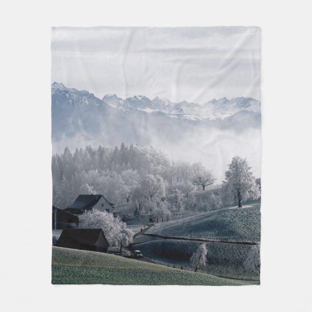 TREES BESIDE SNOW CAPPED MOUNTAIN DURING DAYTIME FLEECE BLANKET (Front)