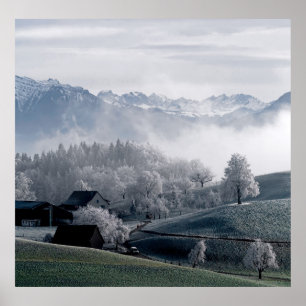TREES BESIDE SNOW CAPPED MOUNTAIN DURING DAYTIME POSTER
