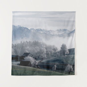 TREES BESIDE SNOW CAPPED MOUNTAIN DURING DAYTIME TAPESTRY