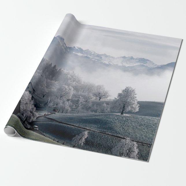 TREES BESIDE SNOW CAPPED MOUNTAIN DURING DAYTIME WRAPPING PAPER (Unrolled)