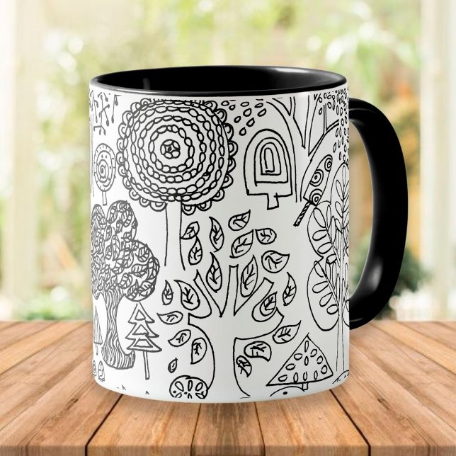 Trees Black and White Hand Drawn Modern Art Mug (Creator Uploaded)