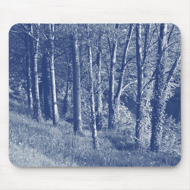 Trees by a River - Cyanotype Effect Mouse Mat (Front)