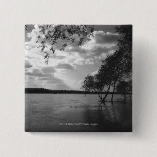 Trees by lake B&W 15 Cm Square Badge