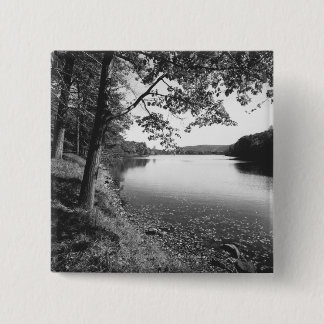 Trees by river B&W 15 Cm Square Badge