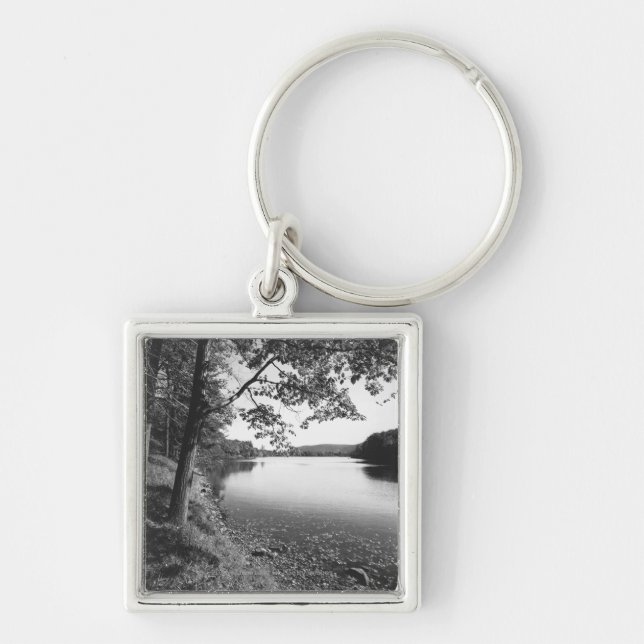 Trees by river B&W Key Ring (Front)