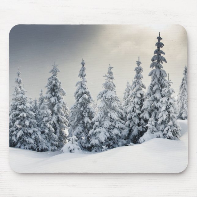 Trees Covered With Hoarfrost And Snow Mouse Mat (Front)