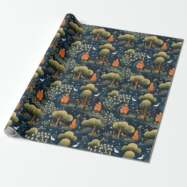 Trees & Ducks Wrapping Paper (Unrolled)