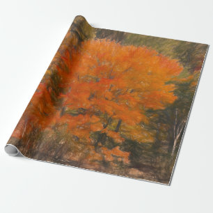 Trees Fall Woodland Forest Orange Sketch Art Wrapping Paper