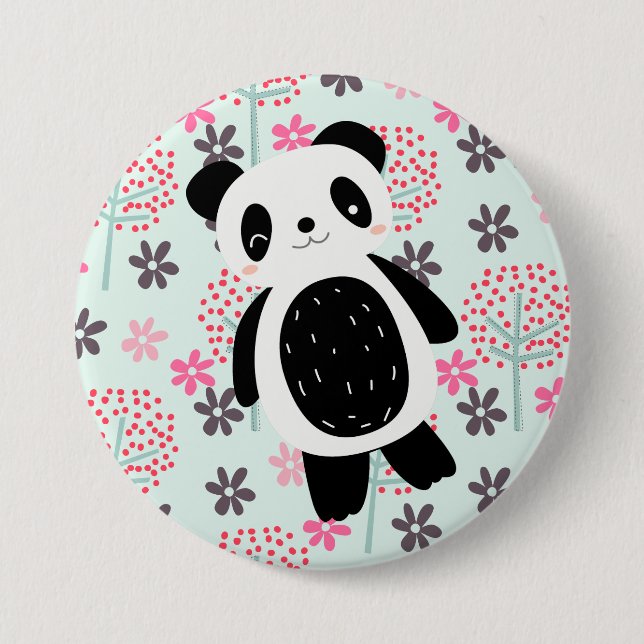 Trees, Flowers, and Panda Bears 7.5 Cm Round Badge (Front)