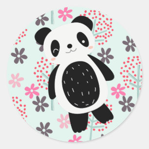 Trees, Flowers, and Panda Bears Classic Round Sticker